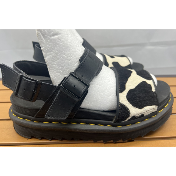 Doc Martens Voss Hair On Sandals - Black + Medium Cow Print - Size 8W US - Picture 3 of 8